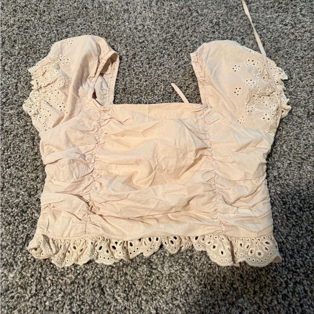 Elegant Cream Lace Trim Women's Top